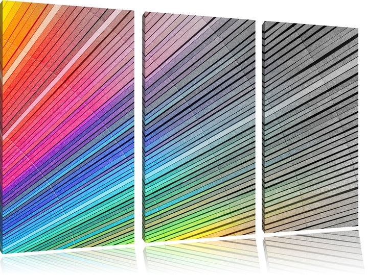 Pixxprint Bunter Farbfächer als Leinwandbild/Grösse: 3 Teilig (120x80) cm/Wandbild/Kunstdruck/fertig