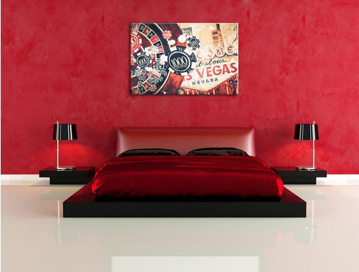 Pixxprint Las Vegas Casino Roulette Kunst / 100x70cm Leinwandbild bespannt auf Holzrahmen/Wandbild K