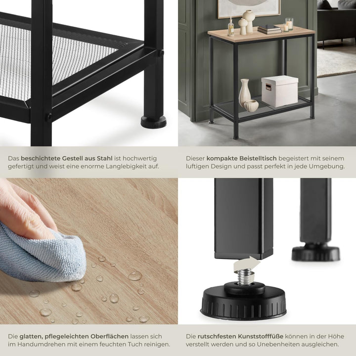 tectake® Beistelltisch Holz + Metall, Nachttisch schmal, Couchtisch mit Gitterablage, Konsolentisch,