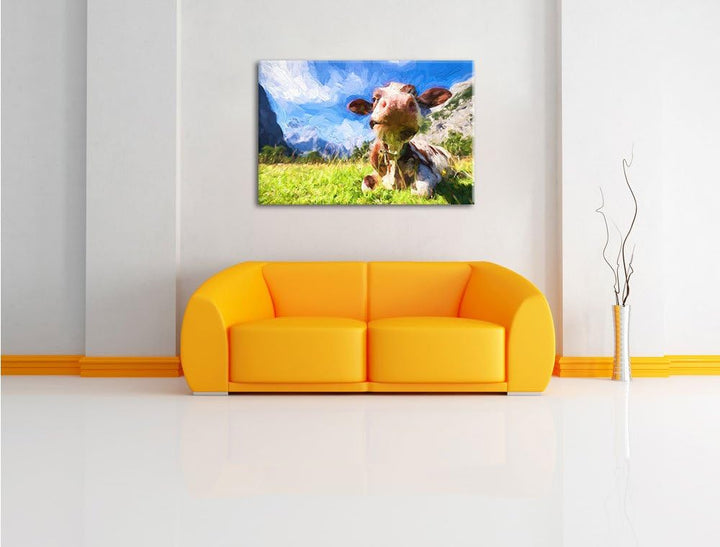 Pixxprint Kuh im Karwendelgebirge Kunst als Leinwandbild/Grösse: 100x70 / Wandbild/Kunstdruck/fertig