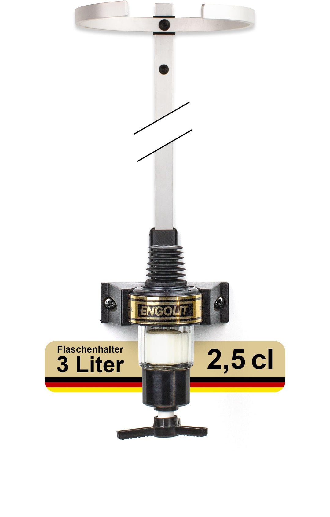 3-Liter-Flaschenhalter (inkl. 2,5 cl Drehkreuz-Dosierer) für lange/grosse Flaschen ab 40 cm | Made i