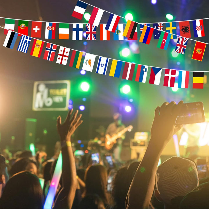 AhfuLife Eurovision Europäische Flagge Wimpelkette, 35 Länder Doppelseitige Stoff-Wimpelkette Europä