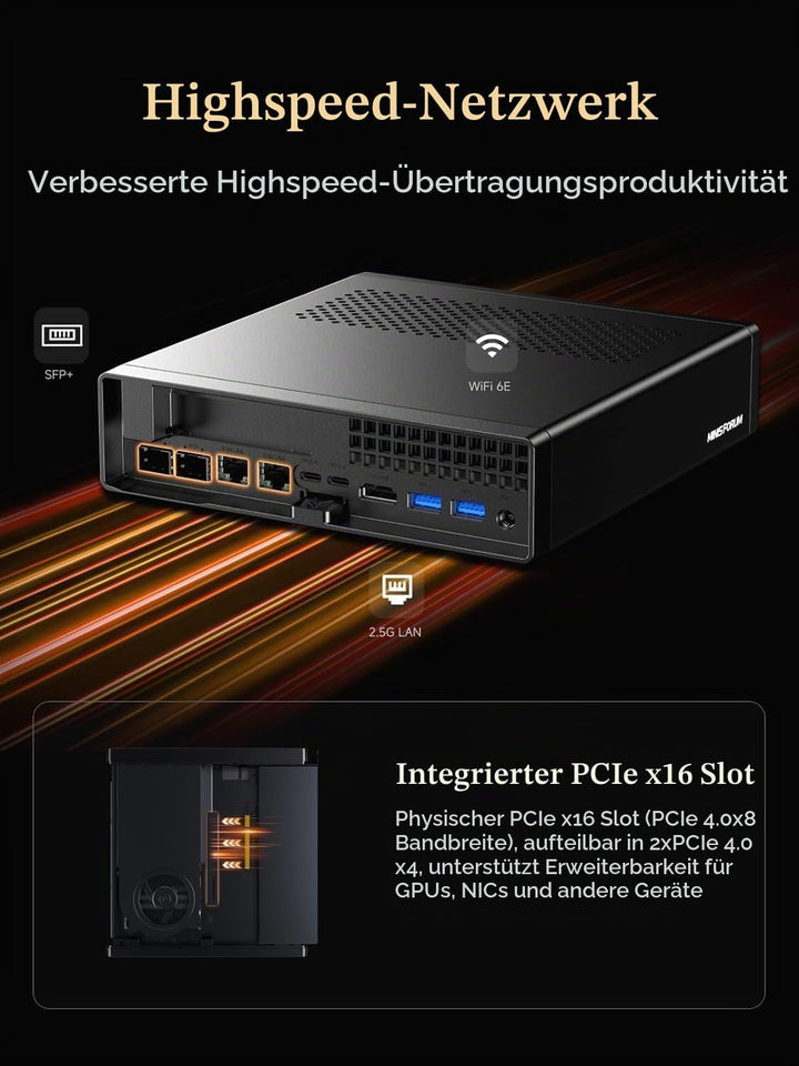 MINIS FORUM MS-A2 Mini PC, AMD Ryzen 7 7745HX (8C/16T bis 5,1 GHz), 32 GB DDR5, 1 TB SSD, PCIe x16,