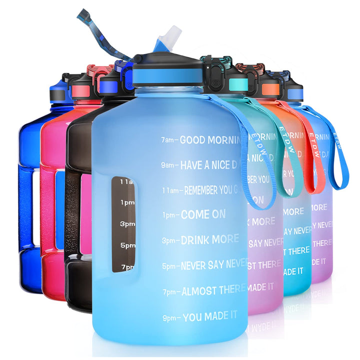 3,78 Liter Trinkflasche Sport mit Zeitangaben und Strohhalme, 3,78L Gross Sportflasche BPA Frei, Aut