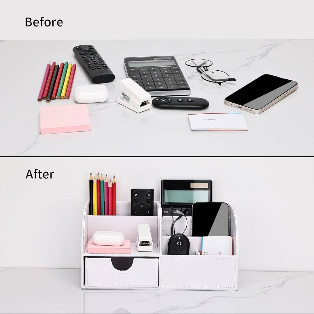 KINGFOM Büro Schreibtisch Organizer Ordnungssystem Tisch Organizer PU Leder Stiftehalter Stiftebox S