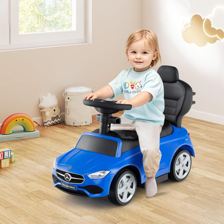 COSTWAY Mercedes-Benz Rutschauto, 3-in-1 Rutschfahrzeug mit Schiebegriff, Stauraum & Lenkschieber, S