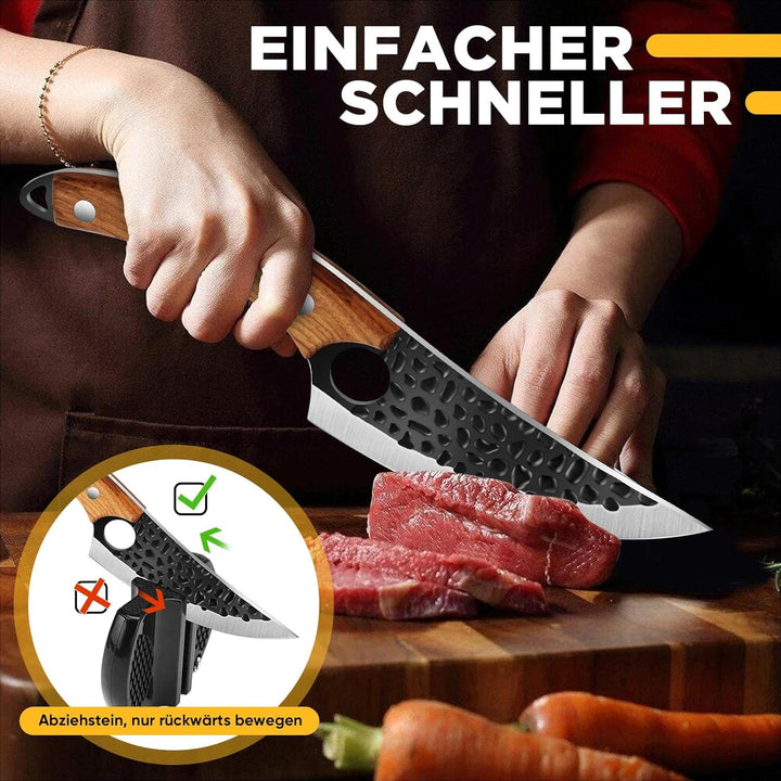 OOKUU Kochmesser Küchenmesser, Fleischerbeil Hackmesser mit Messerschärfer und Lederscheide, Profi A