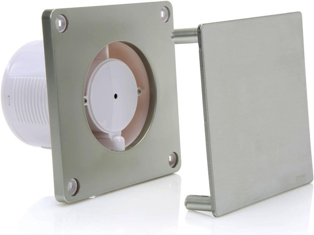 STERR Silberner Badlüfter 100 mm - Badezimmerventilator - Edelstahlfront - Modernes Aussehen - BFS10