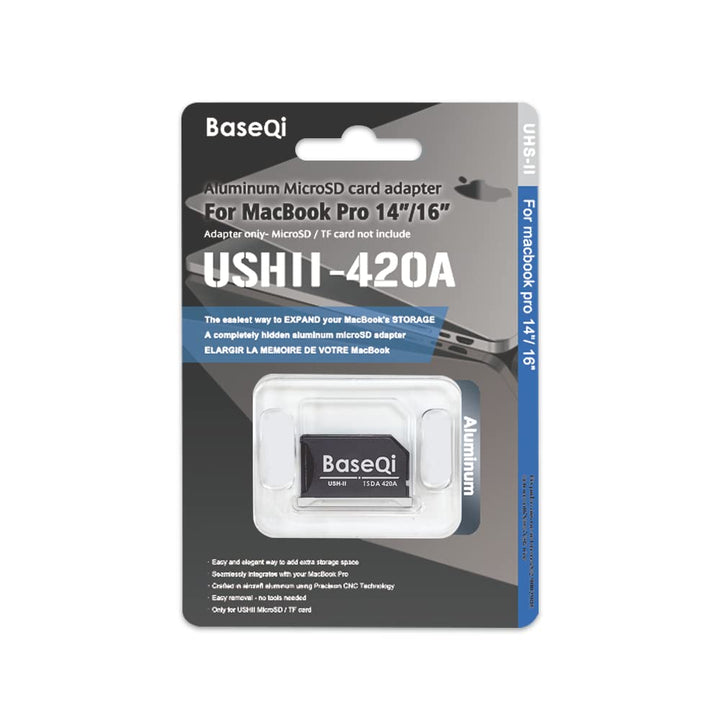 BASEQI UHS-II Aluminium microSD Adapter für 2021 M1 MacBook Pro 14 & 16 Zoll (35,6 & 40,6 cm) (Silbe