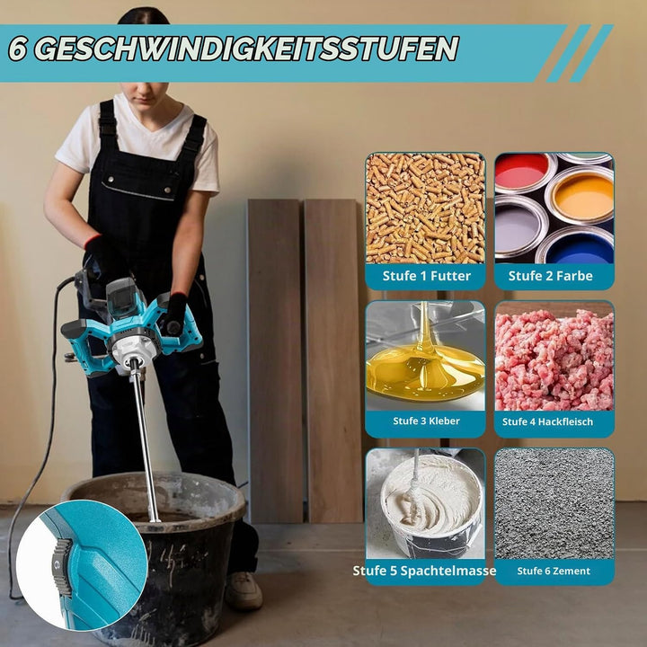 Akku Farbmörtelrührer Kompatibel mit Makita Batterie, 3200W Mehrzweck Brushless Betonrührer mit Rühr