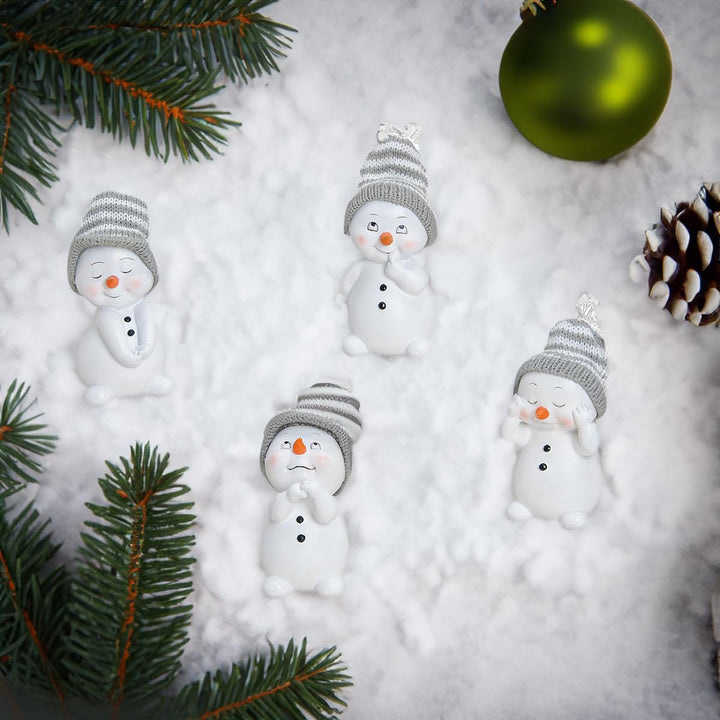 matches21 HOME & HOBBY Kleine Schneemann Deko Figuren für Weihnachten im 4er Set - Süsse 11cm Weihna