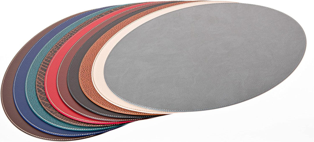 Nikalaz Oval Platzsets aus Recyceltem Leder, 4 Stück Tischsets, Tisch-Matten, Platzdeckchen 45.7 x 3