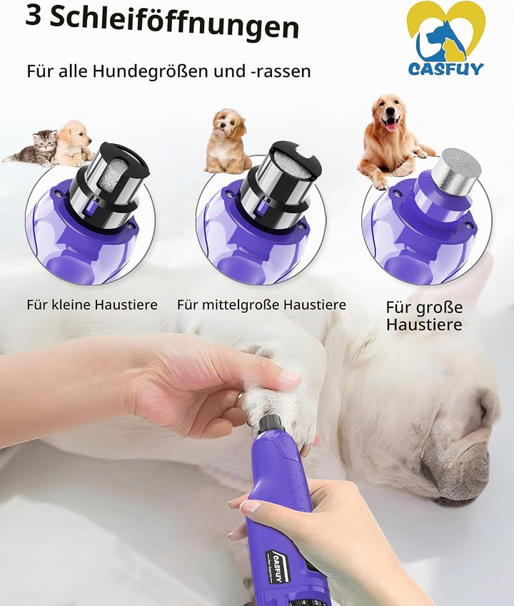 Casfuy Krallenschleifer für Hunde - (45 dB) 6-Gang-Haustier-Krallenschleifer mit 2 LED-Lichtern für