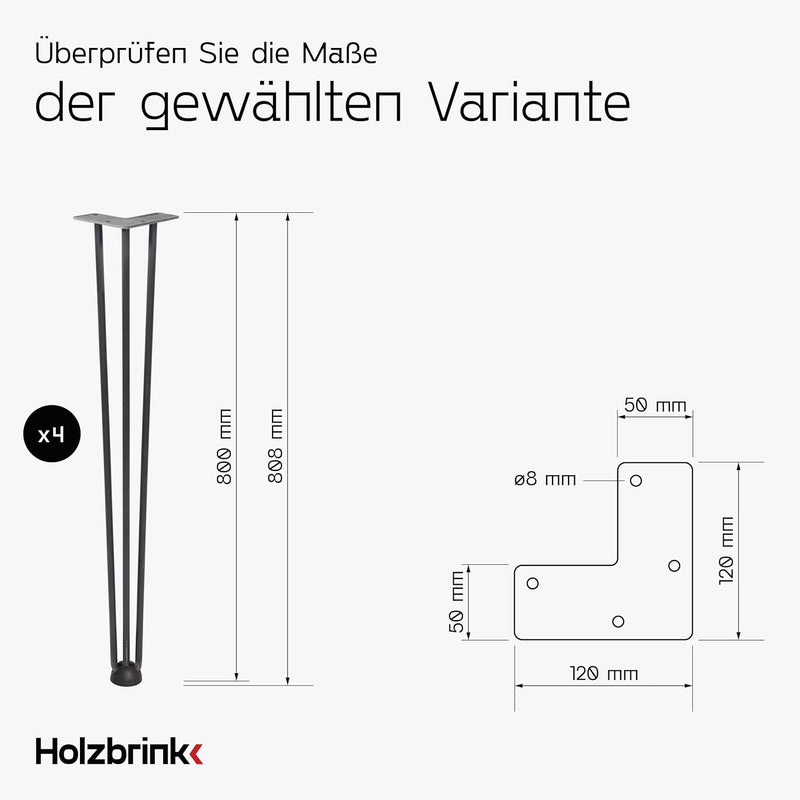 HOLZBRINK - Tischbeine aus Metall | Möbelfüsse | Schreibtischbeine | Metallfüsse | Perfekt für Zu Ha