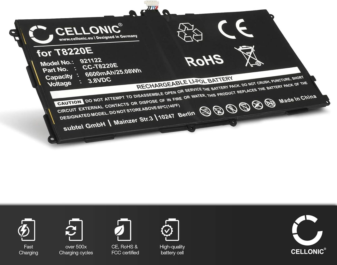 CELLONIC, Akku für Tablet kompatibel mit Samsung Galaxy SM-T520 Tab Pro 10.1 (3.8V, 6600mAh), Akku