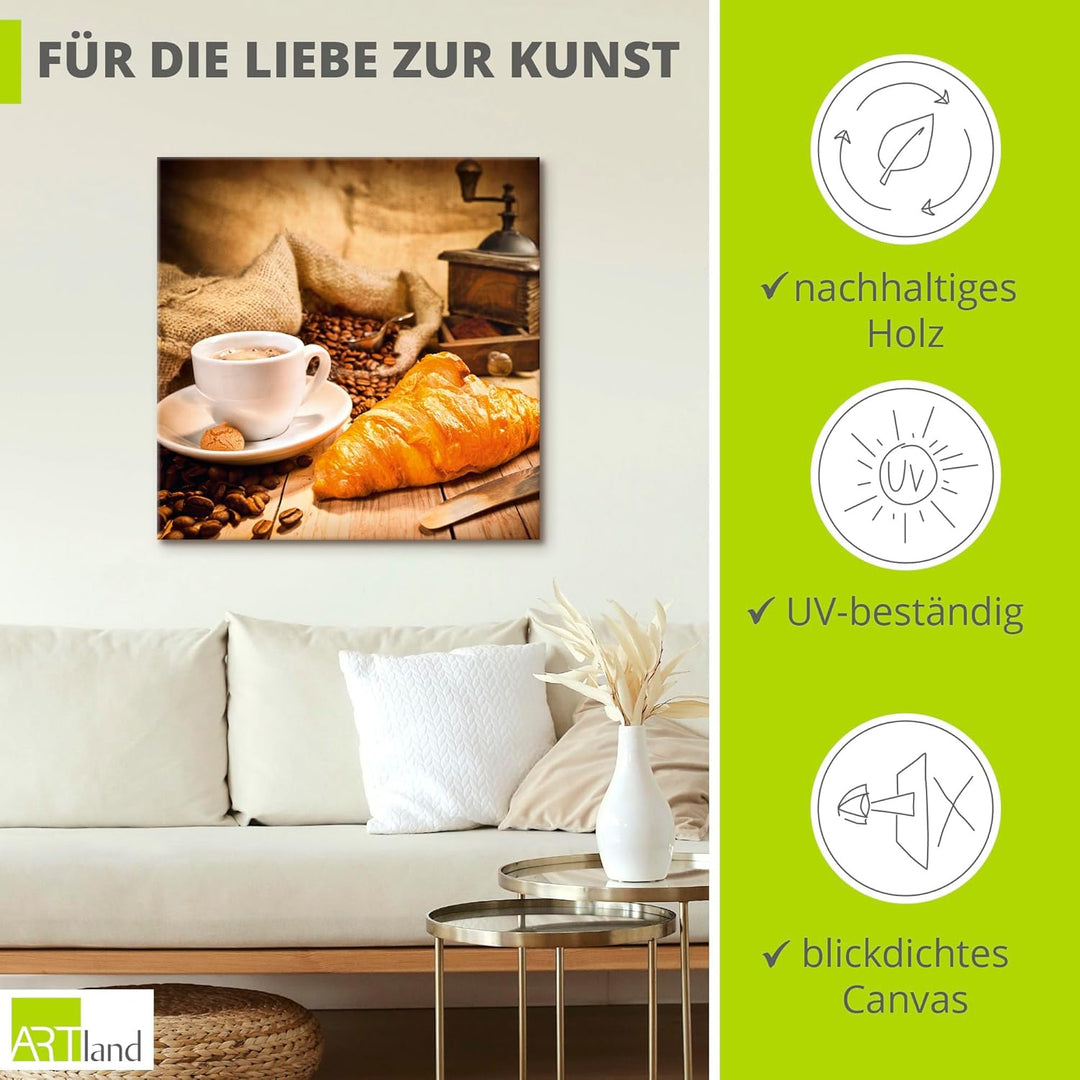 Artland Leinwandbild Wandbild Bild auf Leinwand 50x50 cm Wanddeko Kaffee Coffee Cafe Kaffeebohnen Le