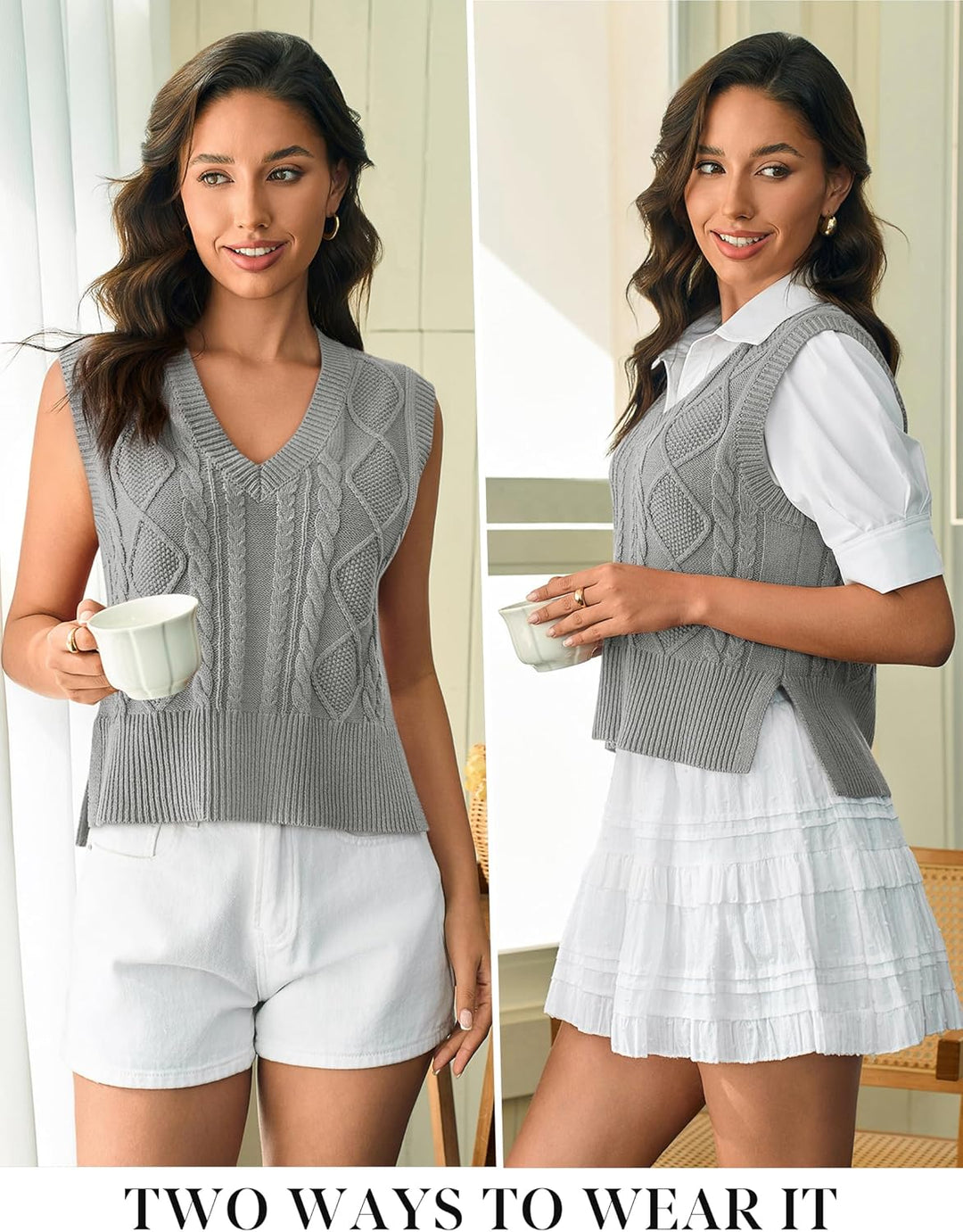 Tongmingyun Pullunder Damen Ärmellos V-Ausschnitt Strick Pullover Basic Strickweste Einfarbig Tank T