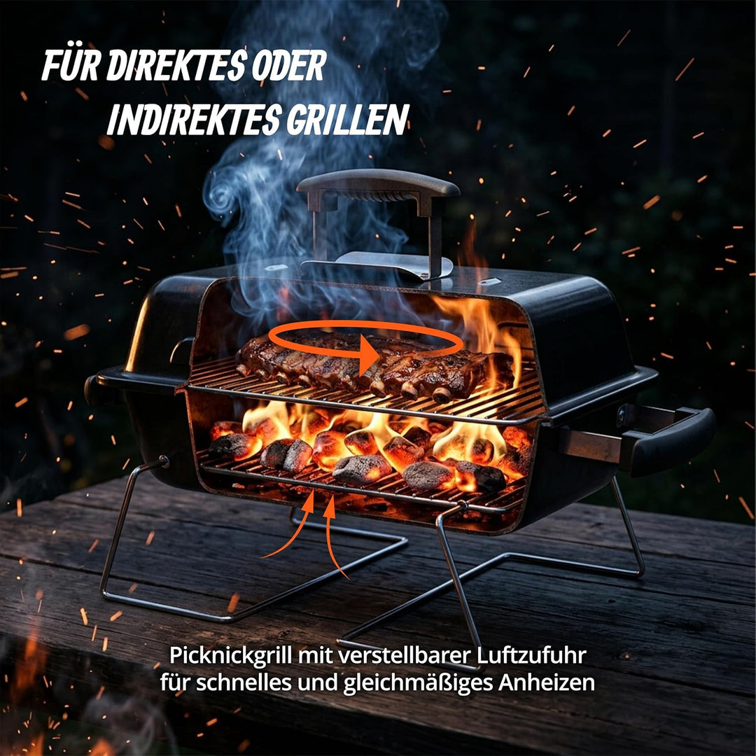 Relaxdays Tischgrill, tragbarer Klappgrill, HBT: 36 x 56 x 30,5 cm, Belüftung, Deckel, Campinggrill,