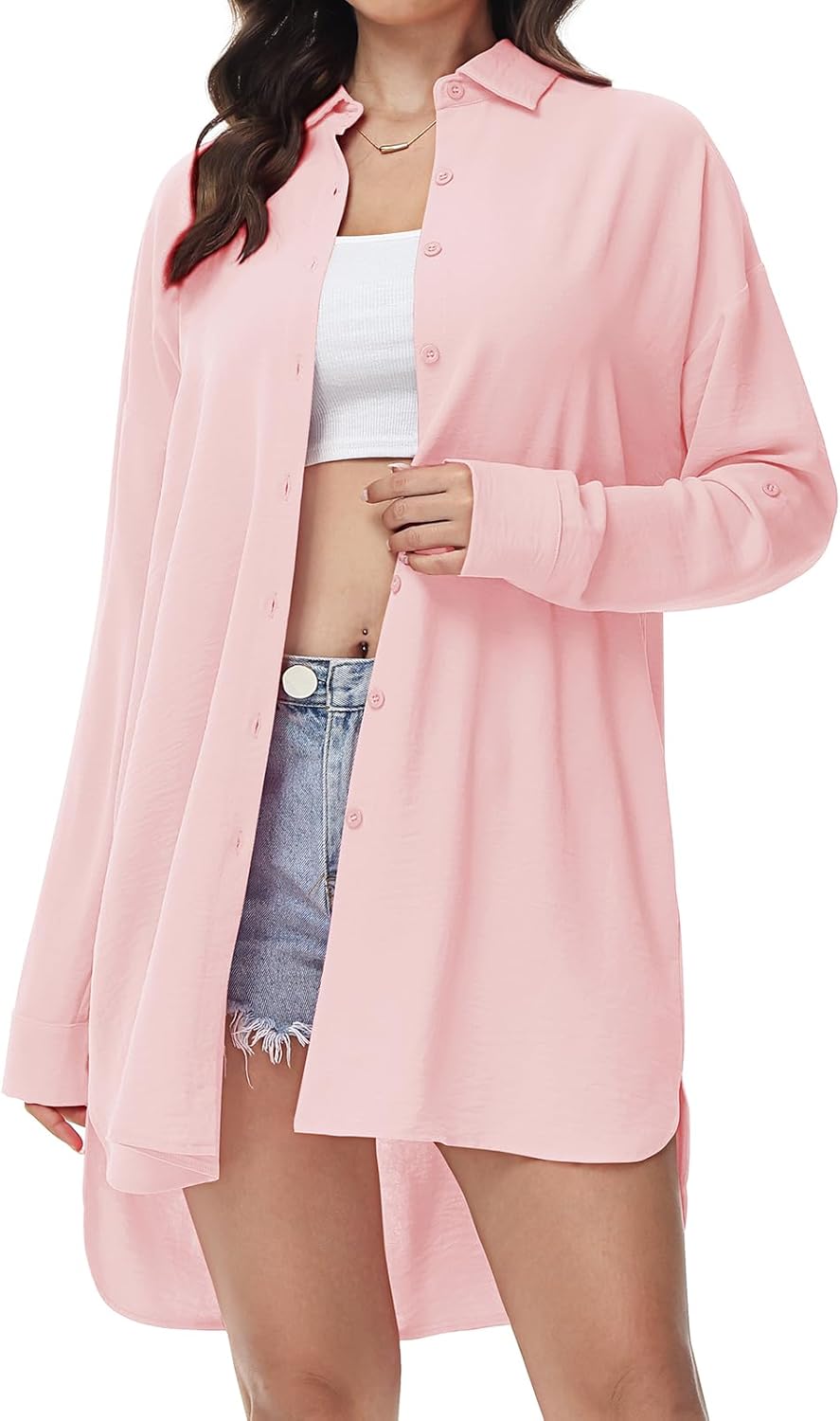 Damen Bluse V-Ausschnitt Hemdbluse Langarm Lässiges Hemd zum Knöpfen Langarmshirt Casual Oberteile A