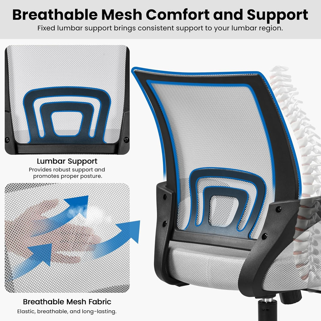 Yaheetech Bürostuhl, Ergonomischer Schreibtischstuhl mit Netzbespannung und Armlehnen, Drehstuhl aus