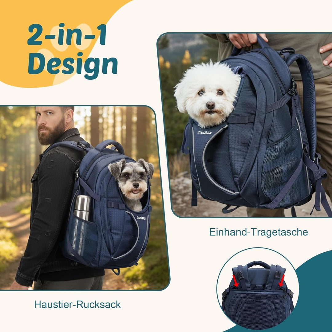 Hunderucksack Wandern bis 8KG, Ergonomischer Katzenrucksack mit Laptopfach & Bequemes Sitzkissen, be