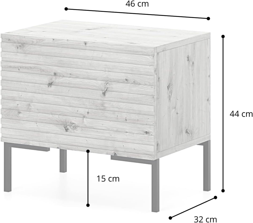 Selsey Lammelo - Nachttisch mit Lamellenfronten - Graubeige mit goldenen Beinen Graubeige 46 cm, Gra