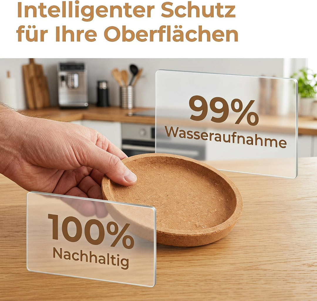 Mtbricey12er Set Korkuntersetzer Rund mit Vertieftem Rand, 10cm Ø &amp; 17mm Dicke, Saugfähige &amp; Rutschf