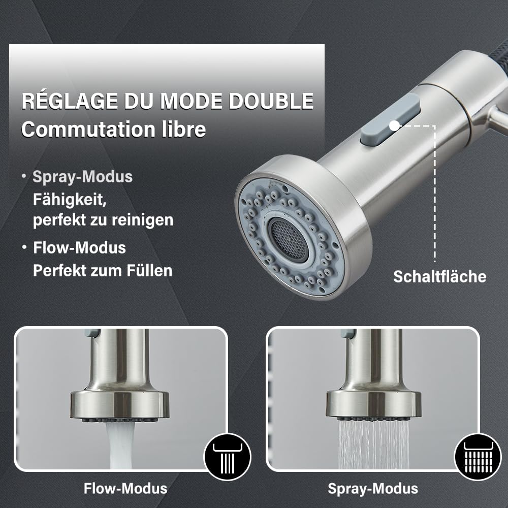 Cesinkin Niederdruck Wasserhahn Küche Spültischarmatur Mischbatterie Armatur Küche mit 2 Sprühfunkti
