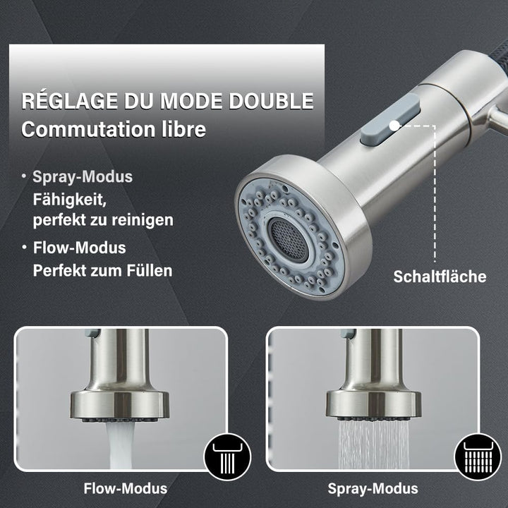 Cesinkin Niederdruck Wasserhahn Küche Spültischarmatur Mischbatterie Armatur Küche mit 2 Sprühfunkti