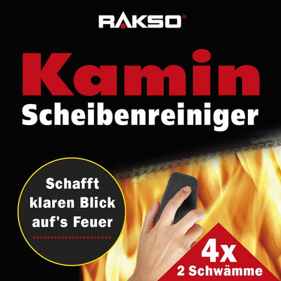 RAKSO Glas-Reiniger für Kamin-Scheiben Ofenglasreiniger Schwamm Kaminreiniger Kamin-Ofen und Kaminsc