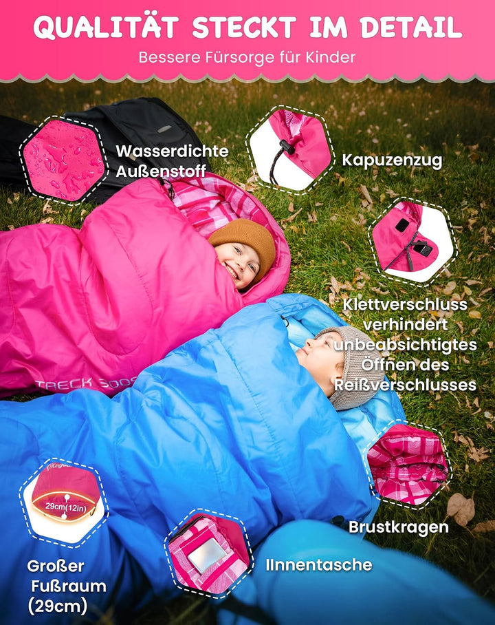 KingCamp Schlafsack Kinder aus Baumwoll-Flannel für 100-145cm | Mumienschlafsack für Kinder 10-12 Ja