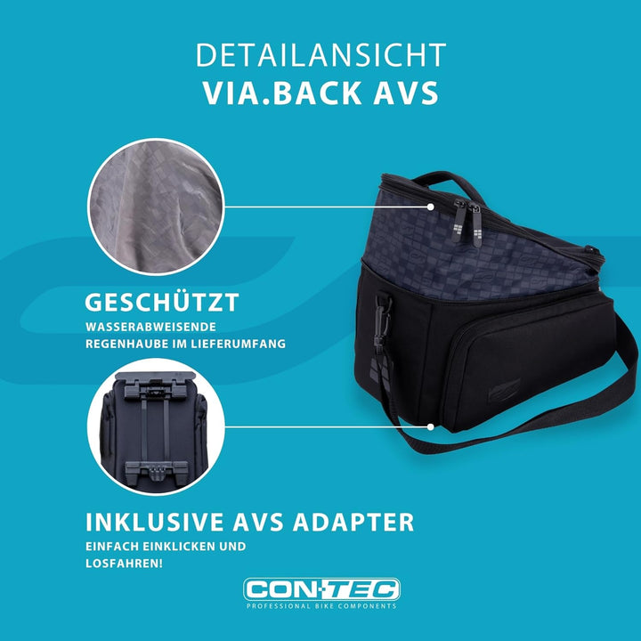 Contec Fahrrad Gepäckträgertasche Via.Back AVS, vormontierter AVS Adapter, 32 L, Schwarz
