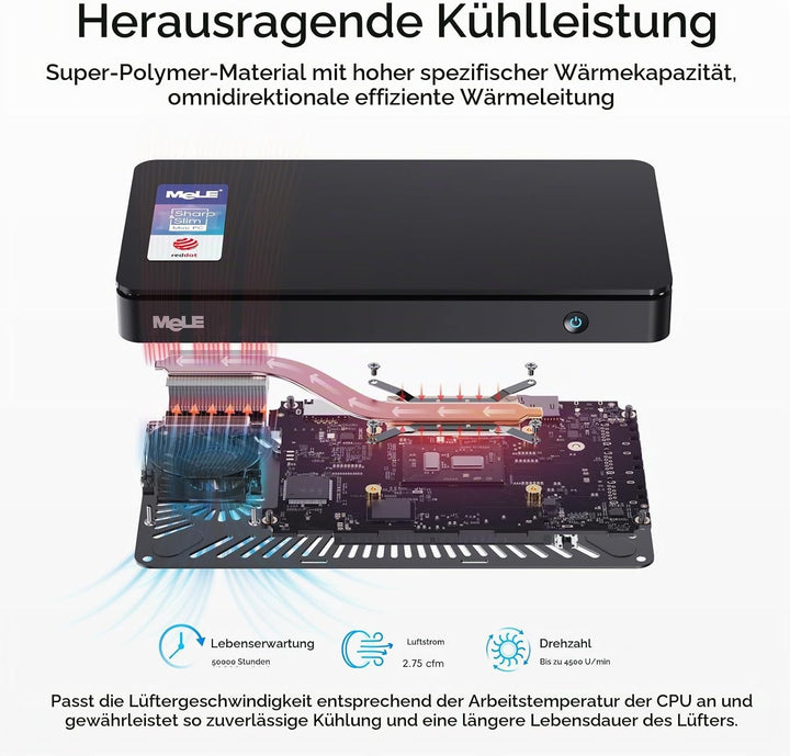 MeLE Mini-PC Overclock4C, Reddot-Gewinner 2024, Win 11 Pro N100 32GB 512GB, 4K-HDMI-Anzeige, USB-C P