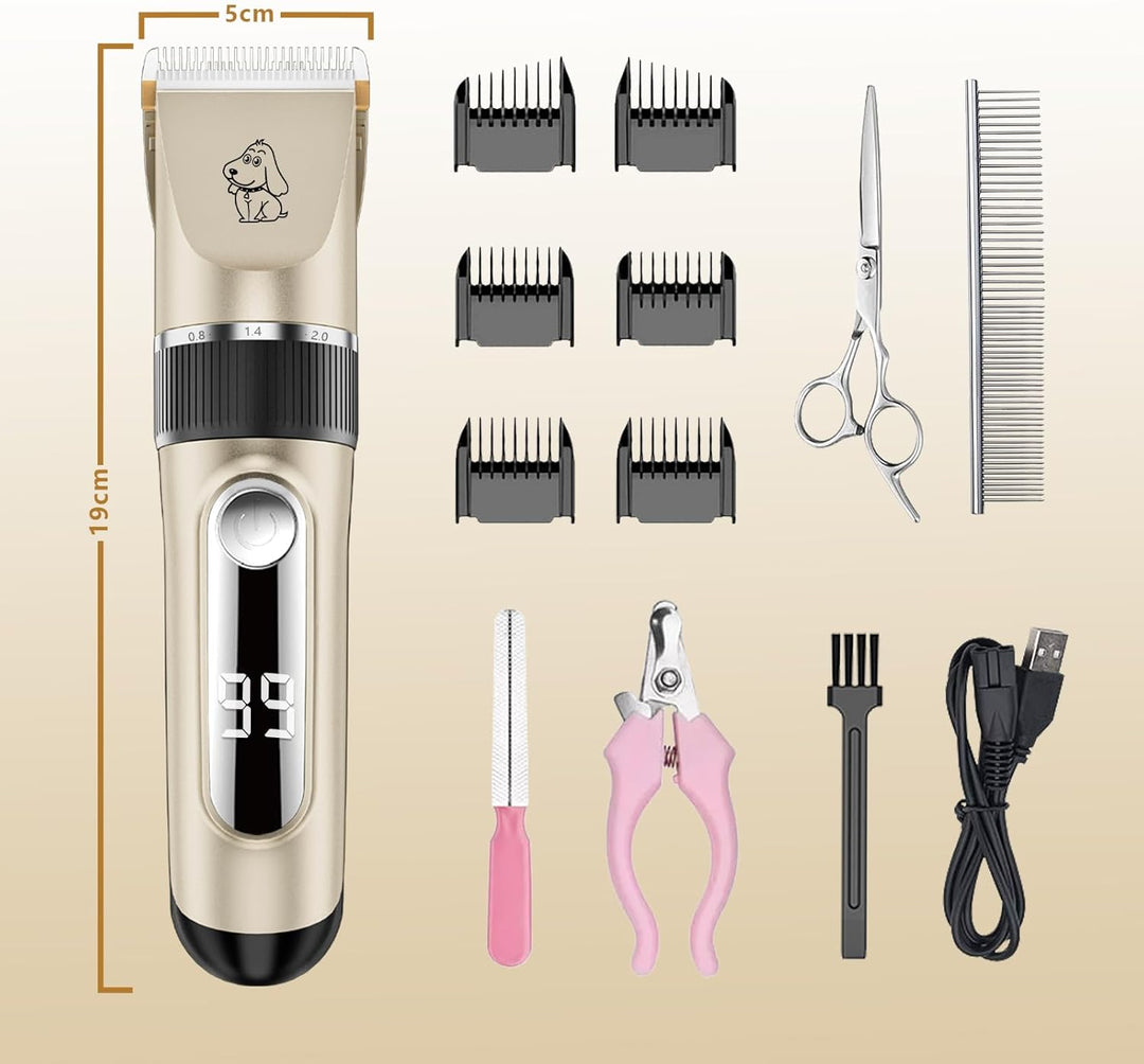 NWOUIIAY IPX7 Schermaschine Hund Leise Tierhaarschneider Waschbar Profi Drahtlose Wiederaufladbare T