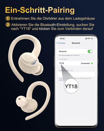 Bluetooth Kopfhörer Sport, in Ear Kopfhörer Kabellos Bluetooth 5.3 mit HD Mic, Herausragender Sound,