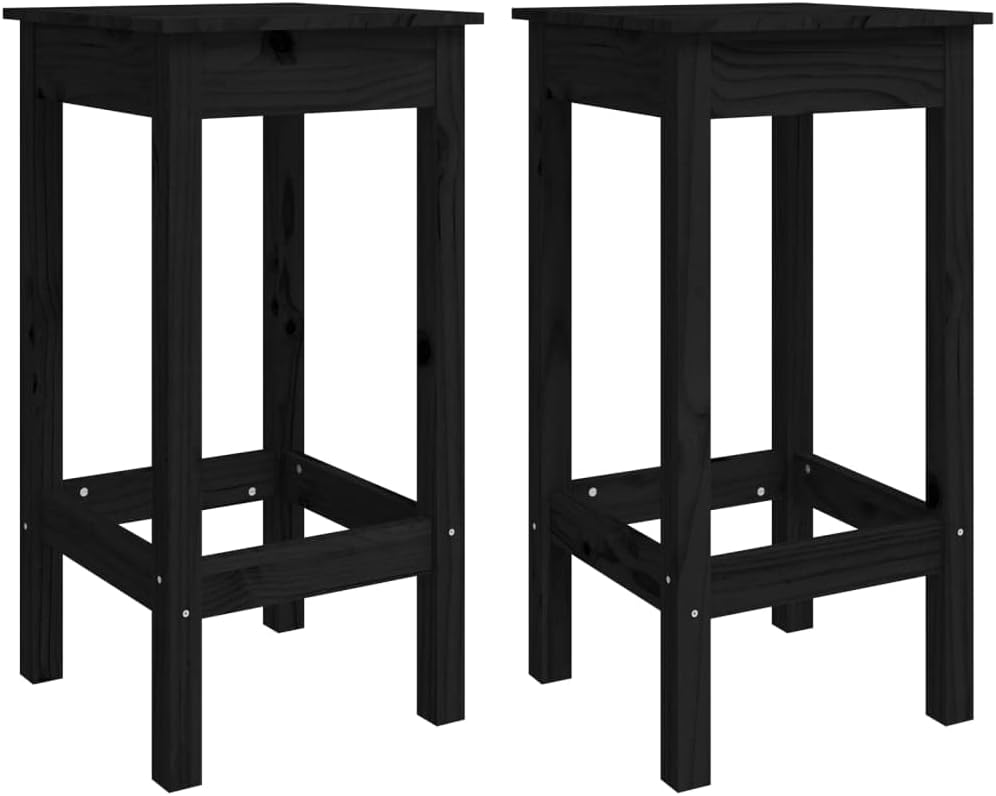 ZQQLVOO Barstühle 2 STK. Schwarz 40x40x78 cm Massivholz Kiefer, Bequemer Polsterstuhl, Stuhl Esszimm