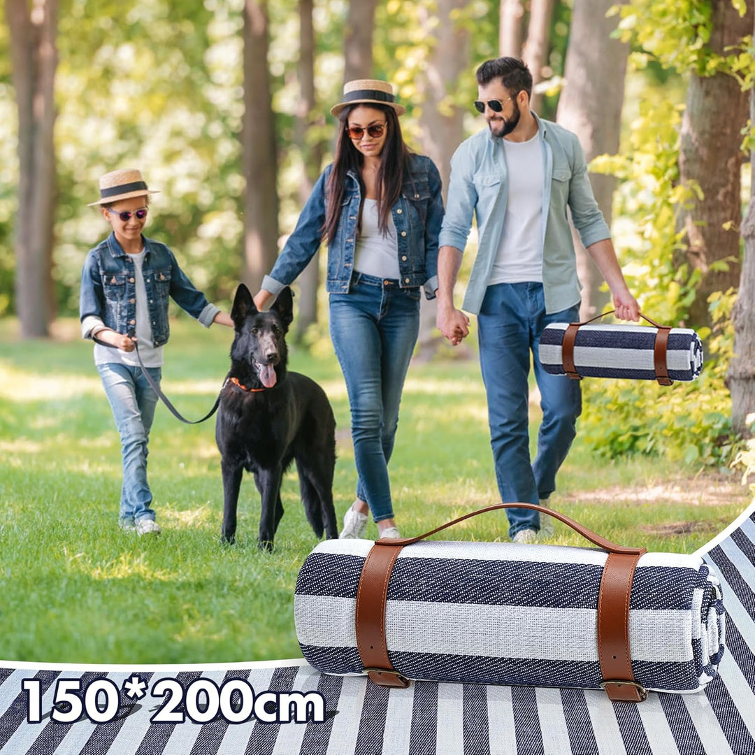 TRIXES XL gestreifte Picknickdecke mit Tragegriff – wasserdichte und sandfeste Decken – perfekt für