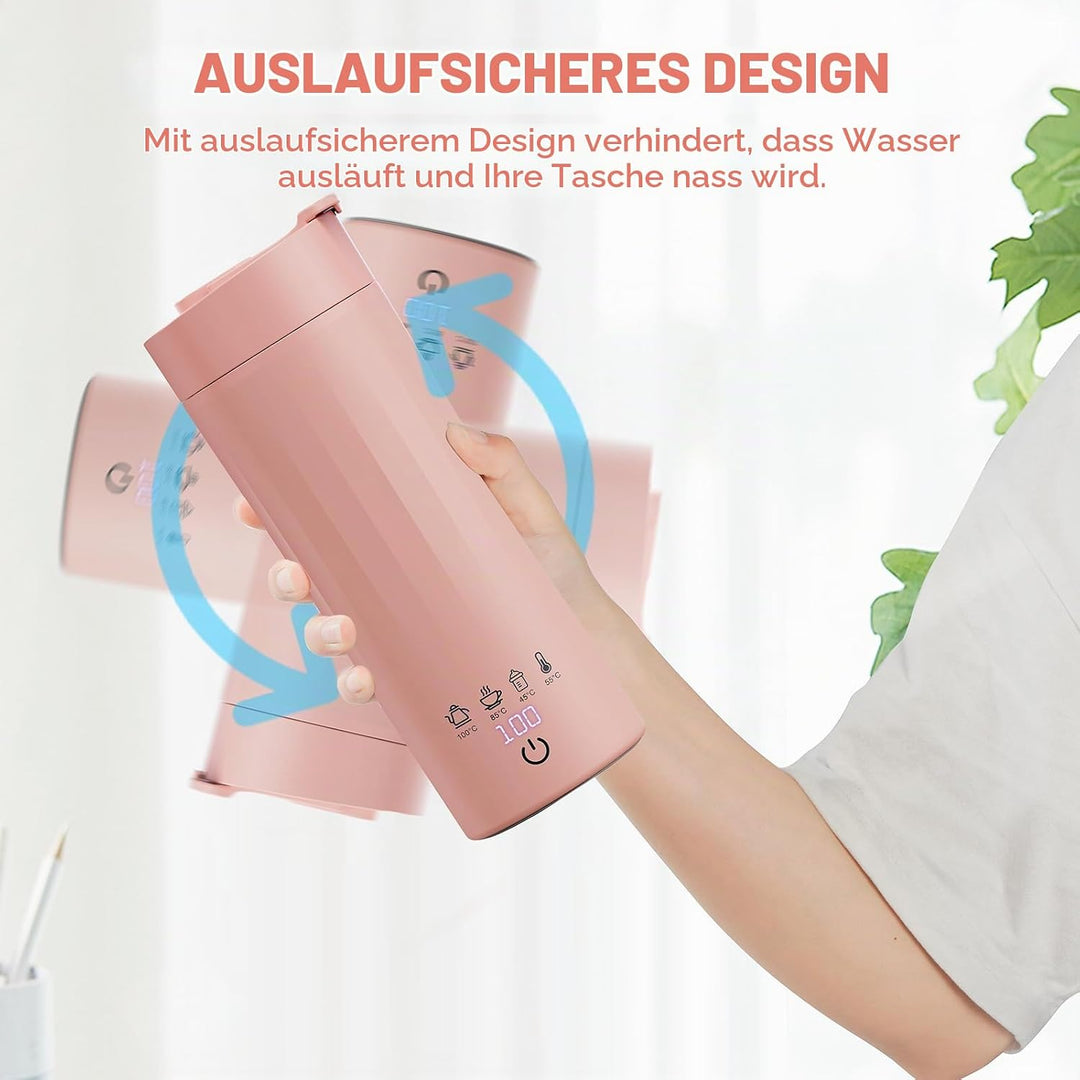 Flintronic Reise Elektrisch Wasserkocher, 475ML Electric Kettle, 220 V/ 300W Thermoskanne, 304 Stain
