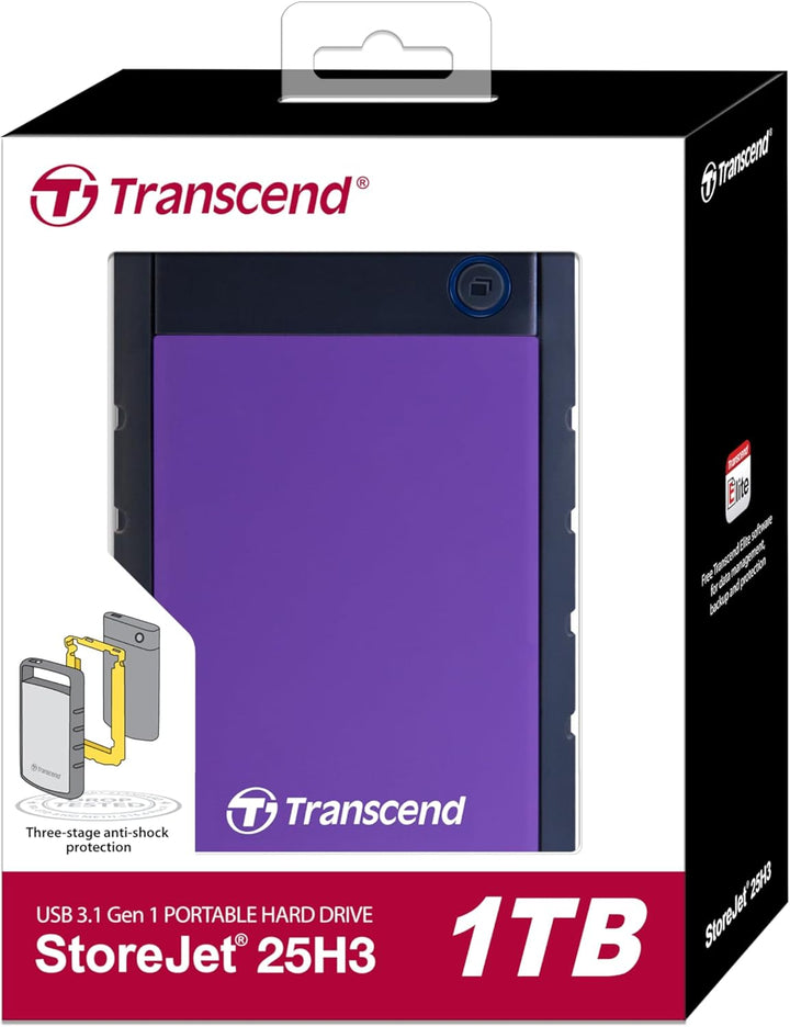 Transcend TS1TSJ25H3P 1TB portable, externe Festplatte (HDD) in purple (lila) mit Backup-Funktion (D