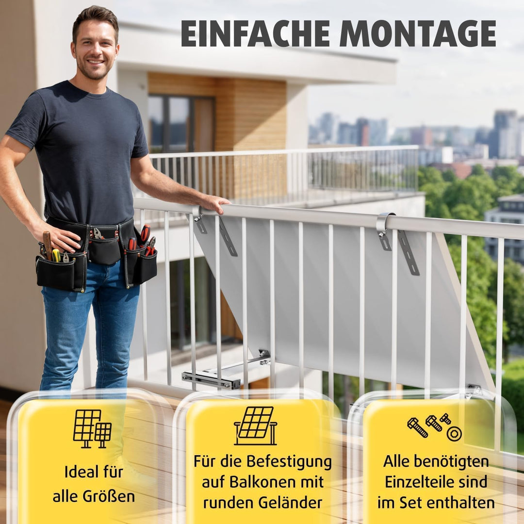 Avoltik Balkonkraftwerk Halterung Balkon für alle Solarpanel-Grössen I Solarmodul Halterung aus robu