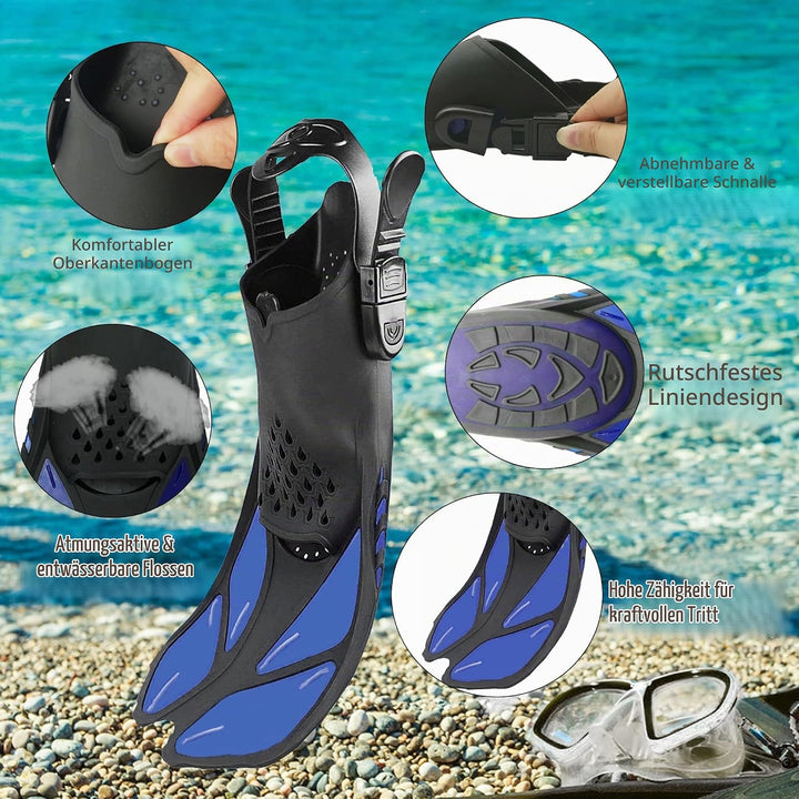 HH HHAO SPORT Schnorchelset Erwachsene mit Flossen,Schnorchelausrüstung in Reisegrösse mit Kurzen Ve