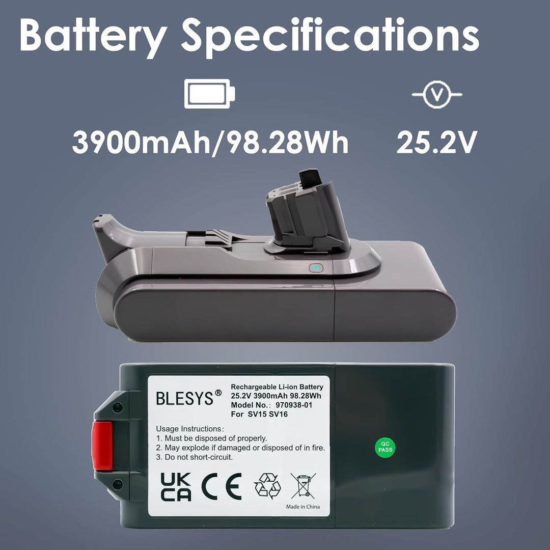 BLESYS V11 Ersatzakku 3900mAh für Dyson V11 (SV15/SV16) Staubsauger, Typ-Klicksystem Push-in-Install