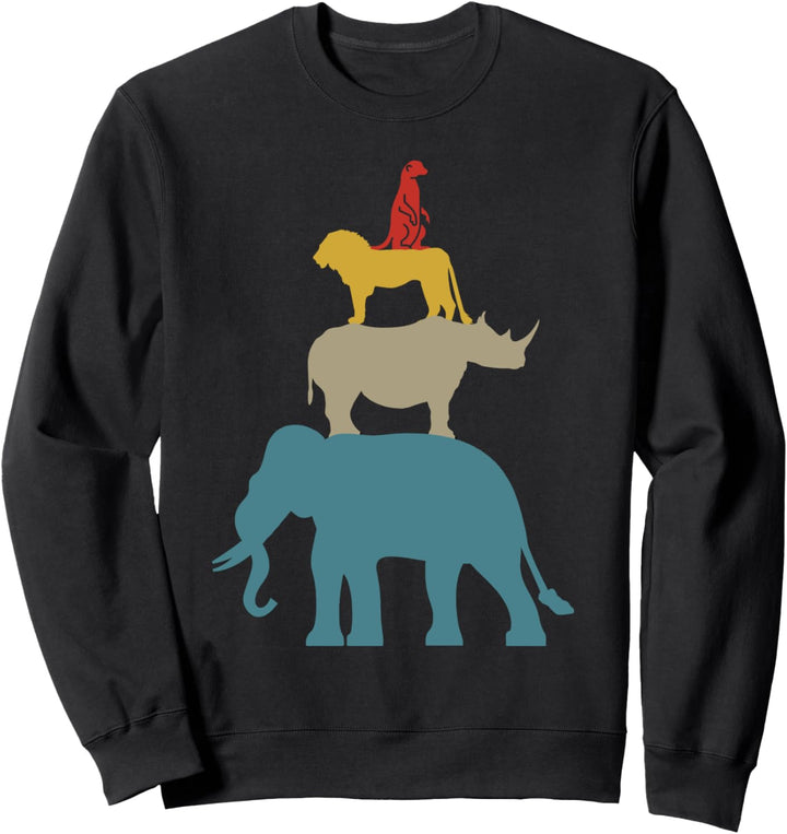 Vintage Gestapelte Wildtiere Retro Farben Afrika Dschungel Sweatshirt