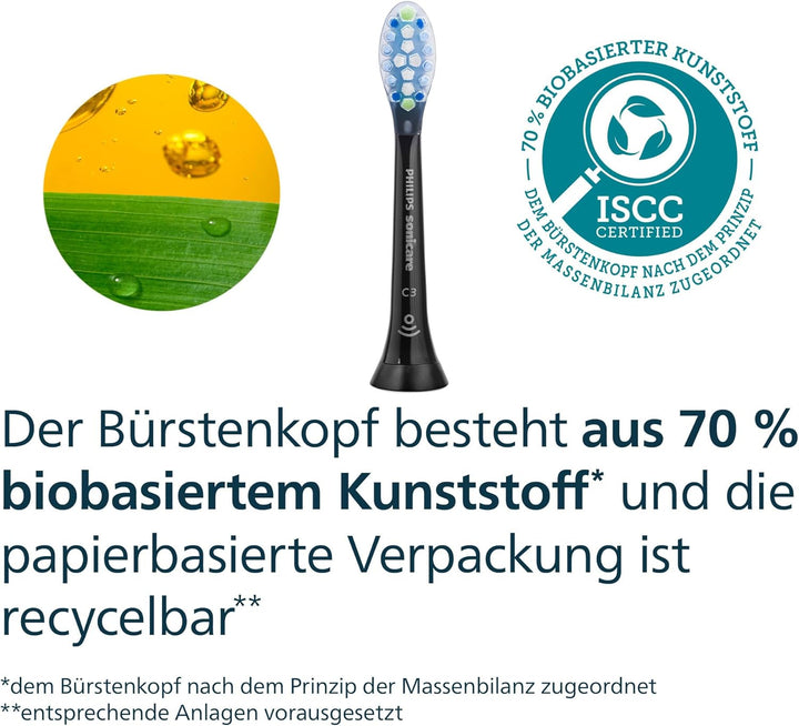 Philips Sonicare C3 Premium Plaque Defense, Original Ersatzbürstenköpfe, Schwarz, 4er-Pack, HX9044/8
