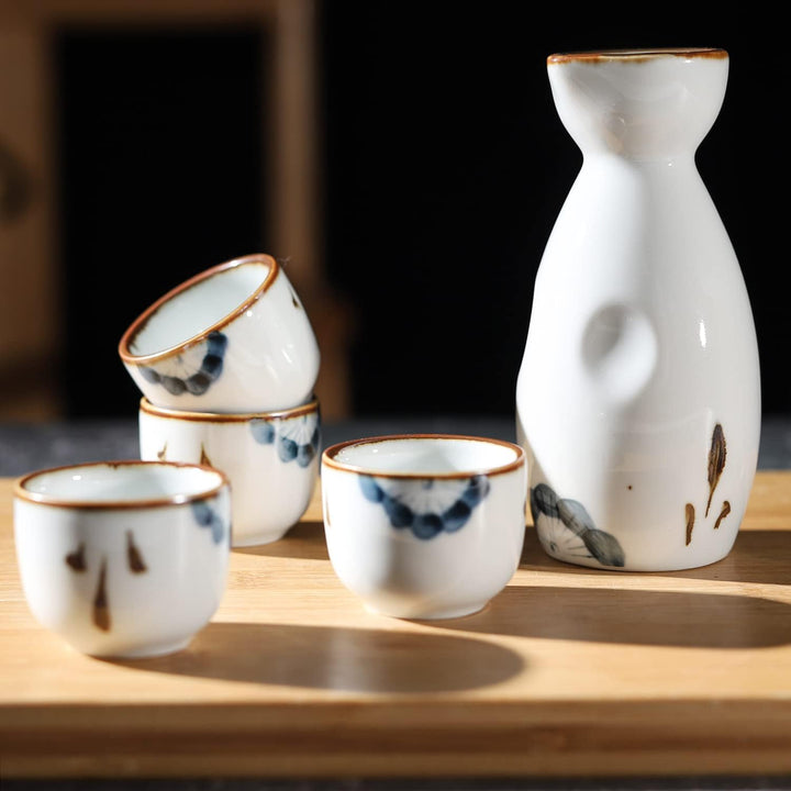 Sake-Set aus Keramik, japanischer Sake, 7 Stück, bestehend aus 1 Sake-Flasche, 6 Stück Sake-Becher f