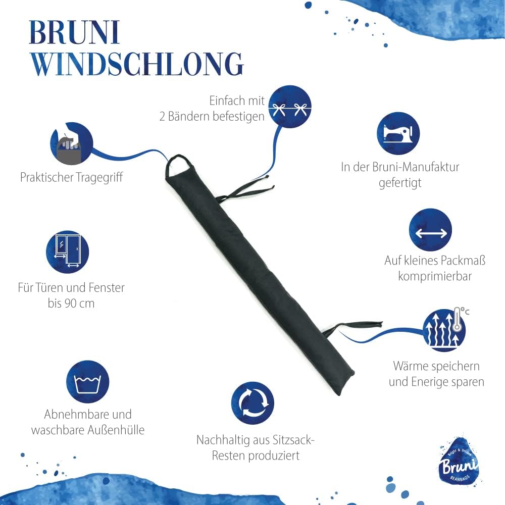 Bruni Windschlong – extra Schwerer Zugluftstopper für Türen bis zu 90 cm und Fenster, waschbar, Abri