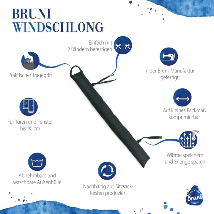 Bruni Windschlong – extra Schwerer Zugluftstopper für Türen bis zu 90 cm und Fenster, waschbar, Abri