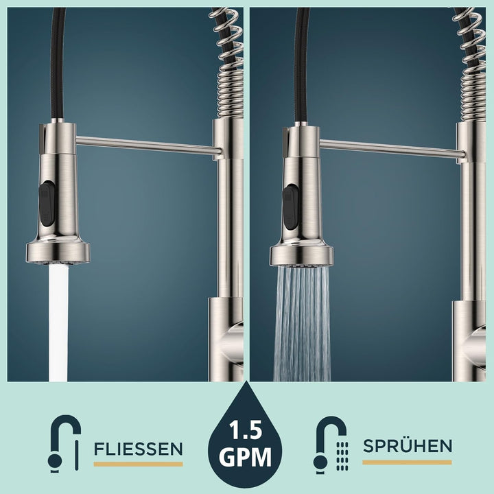 FORIOUS Wasserhahn Küche, Mischbatterie Küche Ausziehbar Brause, Einhebelmischer Küchenarmatur Spüla