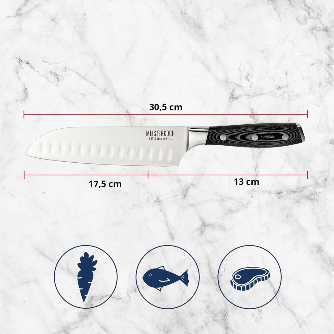 MEISTERKOCH Santokumesser Messer Küchenmesser | 17,5 cm Klinge aus rostfreiem deutschen Edelstahl |
