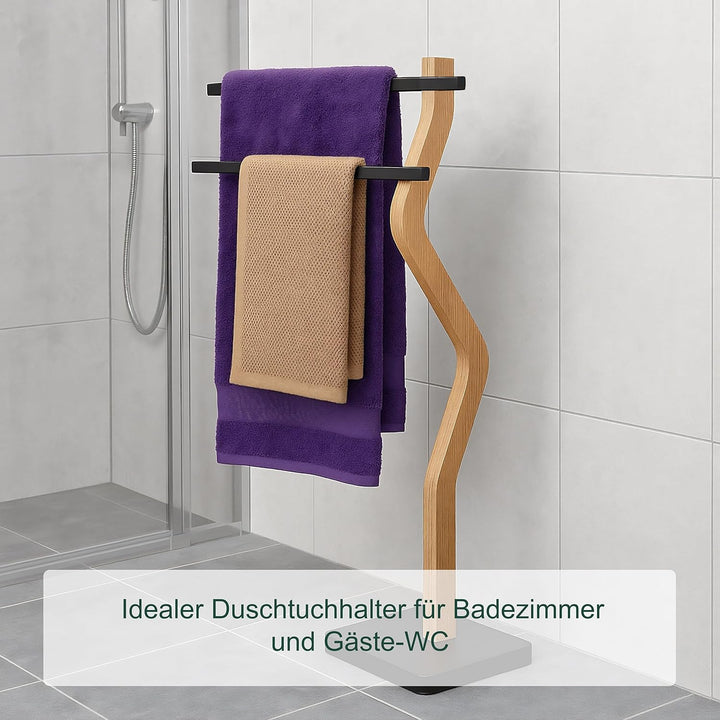 Relaxdays Handtuchständer, HxBxT: 86 x 37 x 18 cm, Metall, Holz, 2 Stangen, stehender Handtuchhalter